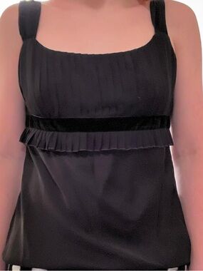 LOFT Black Pleated Trim Tank Top